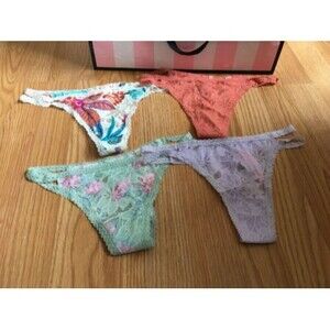 Lot of 4 Victorias Secret Lace Double string  Thong Panties NEW Small